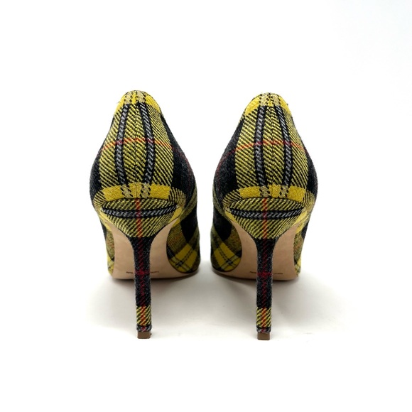 Manolo Blahnik BB Yellow Black Plaid Tartan Pointed Toe Heels Pumps Shoes 39 9 - Picture 7 of 10